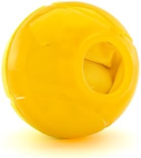 GURU Bonanza Ball Interactive Dog Toy with Tail - Squeaky Treat Dispensing Fetch Toy for Medium Large Dogs - Durable Chew Pro Rubber Ball for Tug and Water Play - Crinkle Fabric - Medium