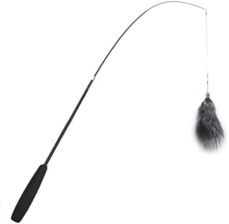 Fosrion Real Raccoon Tail Fur Cat Bites Toy with Three Section Retractable Carbon Fiber Rod (Fox Fur Piece, Tail & Fishing Rod)