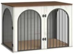 Hzuaneri 44.1'' Dog Crate Furniture,Dog Kennel Indoor for Medium/Large Dogs | Dog Kennel Furniture Wooden Dog Cage Heavy Duty Dog Crate Decorative Pet House End Side Table TV Stand,White Brown DFC83914B