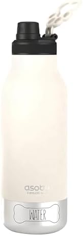 asobu Buddy Bottle a Stainless Steel Insulated Water Bottle for with Removable Dog Water Bowl and Dog Food and Treat Storage Bowl (White, 34 oz Water Bottle | 2 Bowls)