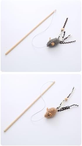 2 Pack of Cat Wand Toy Wood Cat Wand Mouse Toys with Catnip Interactive Kitten Toys for Indoor Cats
