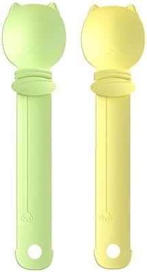 Cat Strip Feeder Spoon - Squeeze & Lickable Treat Dispenser for Wet Food, Multi-Purpose Pet Food Can Accessory (Assorted Colors) (Green+Yellow)