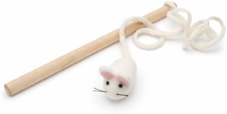 Glaciart One Mouse on a String Cat Toy – Durable Wooden Wand Cat Toy with Natural Wool Felt Mouse w/Catnip, Interactive Cat Toy on a Stick & Cat String Toys for Indoor Cats to Chase & Exercise