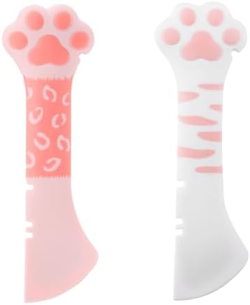 lasuroa 2pcs Cat Dog Food Spoon, Silicone Paw Spoon for Wet Food Versatile Pet Spatula Cute Shape Mixing Spoons Can Opener Mini Treat Dispenser for Cat Dog Supplies (Pink & White)