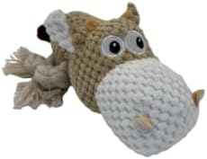 Large Dog Toy - Tan Cow Squeaky Dog Toys for Large Dogs, Medium and Small Dogs. Durable with Pineapple Plush Fabric, Rope Legs, Hidden Seams, Reinforced Stress Points, Embroidered Eyes