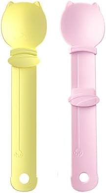 Cat Strip Feeder Spoon - Squeeze & Lickable Treat Dispenser for Wet Food, Multi-Purpose Pet Food Can Accessory (Assorted Colors) (Yellow+Pink)
