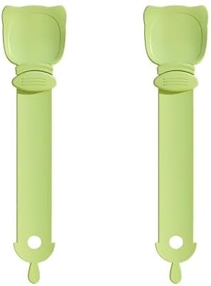 Multifunctional Cat Strip Squeeze Spoon - Cute Cat Head Feeder, 3 Color Strip, Wet Food Dispenser & Treat Spoon (Pet Supplies) (Green-2PCS)