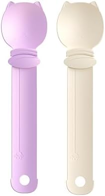 Cat Strip Feeder Spoon - Squeeze & Lickable Treat Dispenser for Wet Food, Multi-Purpose Pet Food Can Accessory (Assorted Colors) (Purple+Beige)