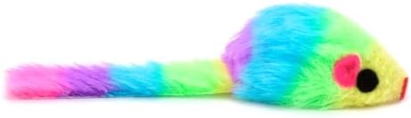 CHIWAVA 36PCS 1.8" Rainbow Color Furry Cat Toy Mice with Rattle Kitten Play