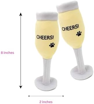 Glow Pups Plush Champagne Dog Toy with Squeaker, Fun Alcohol Parody, Soft Cotton, Machine Washable, Interactive Playtime Dogs - Multicolor (2 Pack of Champagne Glasses)