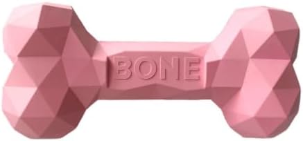 Greatbone Dog Chew Toy, Pink Bone Shape, Geometric Design, Durable Treat Dispenser, Interactive Pet Toy