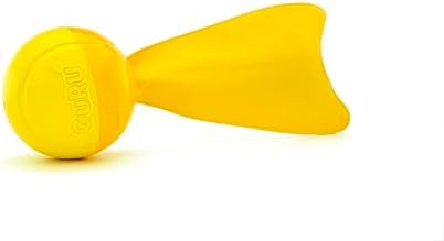 GURU Bonanza Ball Interactive Dog Toy with Tail - Squeaky Treat Dispensing Fetch Toy for Medium Large Dogs - Durable Chew Pro Rubber Ball for Tug and Water Play - Crinkle Fabric - Medium