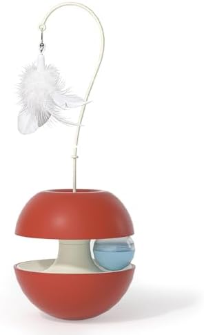 Cat Toys for Indoor Cats, Rocking Treat Dispenser Toy with Leaking Ball & Detachable Feather, Cat Toys Interactive, Kitten Toys, Cat Toy for Boredom Relief, an Interactive Cat Toy (red)