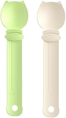 Cat Strip Feeder Spoon - Squeeze & Lickable Treat Dispenser for Wet Food, Multi-Purpose Pet Food Can Accessory (Assorted Colors) (Green+Beige)
