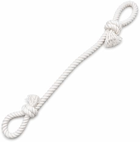 Cotton Dog Rope Toy with Dual Handles 45" Extra Long Tug Toy for Medium to Large Dogs, Durable Interactive Tug-of-War, Teeth Cleaning, Indoor Outdoor Play, White
