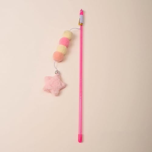 Pink Cat Stick Toy, Cat Teaser Wand Toys, Interactive Cat Toys, Elastic Rope Plush Ball Star Pendant Bite Comfortable Grip, Indoor Cats and Kitten Wand Cat Mice and Animals