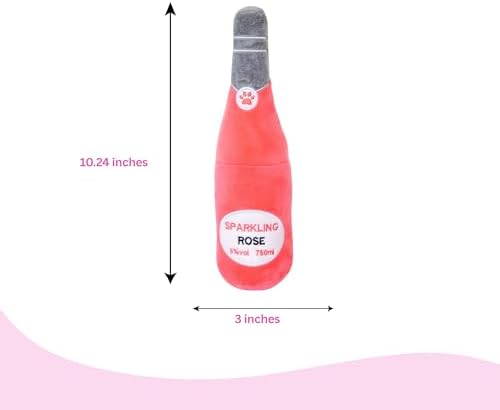 Glow Pups Rose Puppy Toy, Wine Dog Toy with Squeaker, Fun Alcohol Parody Plush Toy for Dogs, Ultra-Soft Microfiber, Interactive Play, Pink