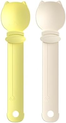 Cat Strip Feeder Spoon - Squeeze & Lickable Treat Dispenser for Wet Food, Multi-Purpose Pet Food Can Accessory (Assorted Colors) (Yellow+Beige)