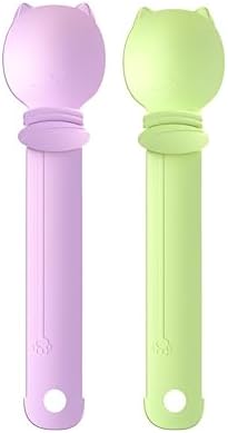 Cat Strip Feeder Spoon - Squeeze & Lickable Treat Dispenser for Wet Food, Multi-Purpose Pet Food Can Accessory (Assorted Colors) (Purple+Green)