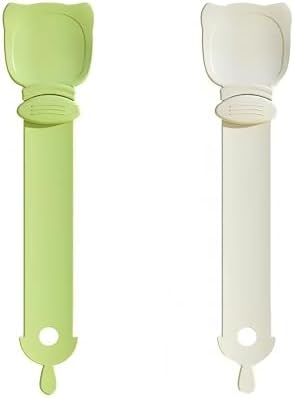 Multifunctional Cat Strip Squeeze Spoon - Cute Cat Head Feeder, 3 Color Strip, Wet Food Dispenser & Treat Spoon (Pet Supplies) (Green-1PCS+Beige-1PCS)