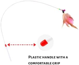 Cat Feather Wand Toy - Steel Wire Feather Interactive Cat Stick Training - Beads Bells Kitten Wand Toys Pet, Funny Kitten Fishing Pole Toy for Bored Indoor Chase & Exercise(1Pcs)