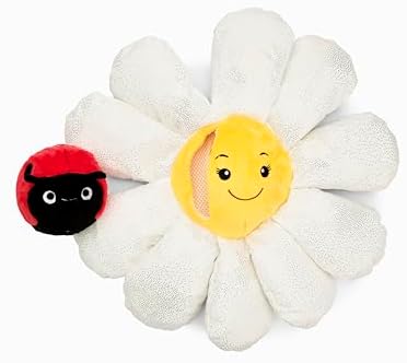 Flourish Pets 3 in 1 Multi-Layer Chew Toy for Active Dogs | Non-Toxic BPA Free Double Stitched Soft Fabric Exterior Dog Toys | Long-Lasting Dog Plush Toys - Small White Daisy 13"