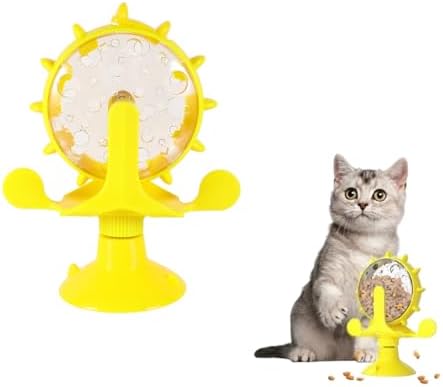 POPETPOP Windmill Cat Toy Feeder Rotating Treat Dispensing Toy for Cats Slow Food Dispenser Puzzle Feeder Interactive Pet to Slow Eating and Support Mental Stimulation 5.11 X 1.57 X 6.69 in