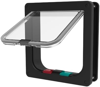 Hakuna Pets Small Pet Door for Doors, Cat Door with 2-Way Locking Flap, Easy Install for Interior & Exterior Doors, Pets up to 11 lbs, Black