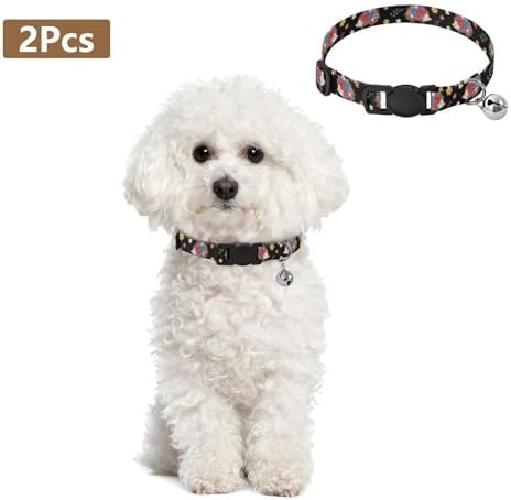 Cute Hedgehogs Flowers Black Pet Collars 2 Pack Small Cat Collar Adjustable Length 10.6" to 17.1"