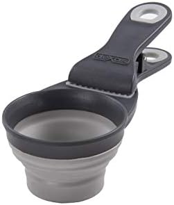 Dexas Popware for Pets Collapsible Klip Scoop, 3-in-1 Pet Food Scoop, Measuring Cup and Bag Clip, 1/2 Cup Capacity, Light Gray