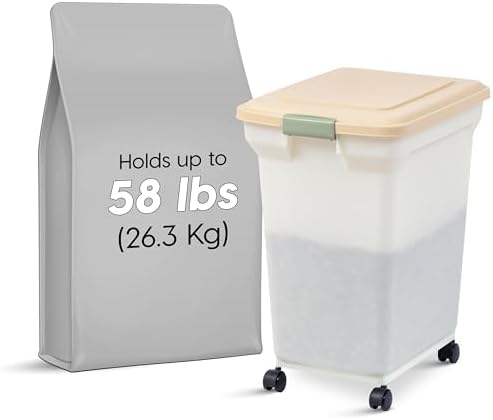 IRIS USA Dog Food Storage Container, Up to 58lbs, Almond/Pearl, Made in USA