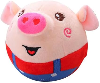 Interactive Dog Toys with Music, Active Moving Pet Plush Toy,Rechargeable Squeaky Dog Ball Toy with Talking Sound,Washable Cartoon Pig Plush Toy for Dogs (A)