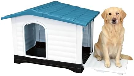 Elevated 2-Door Plastic Dog House Kennel with Fold