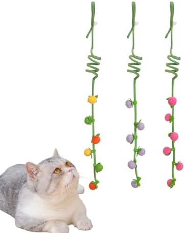 3Pcs Cat Spring Toys with Ball ，Fruit Design， Hanging Kitten Toys Pets ，Interactive Toy Cat Ball Toys with Bell ，Long Tail Elastic Soft Plush Cat Toys for Indoor Kitten and Cats (Fruit, 3pcs)