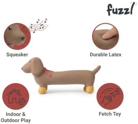 Fuzzl Sizzles Latex Dachshund Dog Toy – Large Brown Sausage Dog – Squeaky Durable Latex Chew Toy for Medium and Large Dogs Rubber Toys