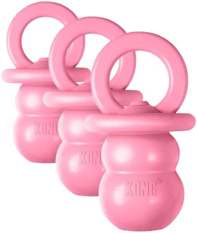KONG Puppy Binkie - Pacifier Dog Toy for Puppies - Stuffable Treat Chew Toy for Treats - Durable Natural Rubber for Teething Puppy - for Small Puppies - Pink (Pack of 3)