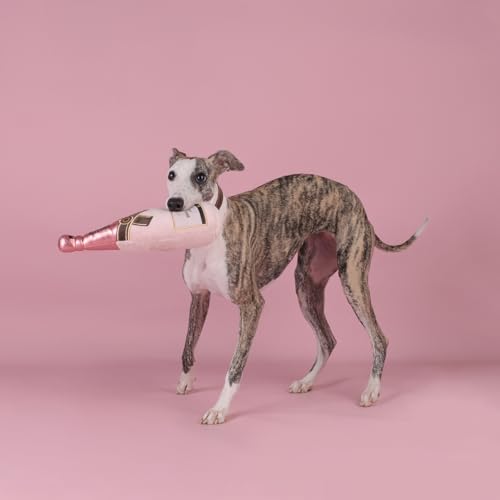 CHEWFFON Dog Toy, Pink Champagne Shape Squeaky Toy for Boredom