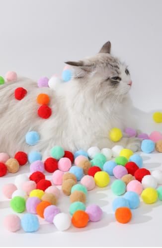 Cat Toy Ball Launcher Set Colorful Plush Toys Pom Pom Balls Cats Enrichment