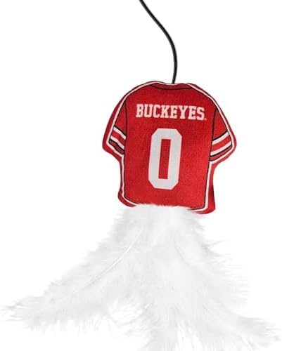 Pets First NCAA Ohio State Buckeyes Team Jersey Wand with CAT NIP, Cat Toy Jersey Shaped Plush Teaser Toy for Cats & Kittens - Interactive Pet Toy for Play & Exercise