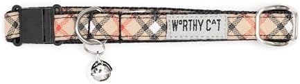 THE WORTHY DOG Graphic Pattern, Breakaway Cat Collar, with Bell, Tan