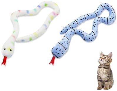 Andiker 2PCS Snake Cat Toys, 23.6 Inches Long Realistic Snake Shape Cat Plush Toys with Bite-Resistant Fabric Interactive Cats Toy for Indoor Cats to Bite Chew Keep Teeth Clean (Colourful&Blue)