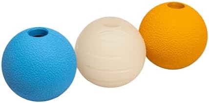 Amazon Basics Interactive Bouncy Durable Rubber Dog Toy Balls, 2.5 inch, Blue, Beige, Orange, Pack of 3