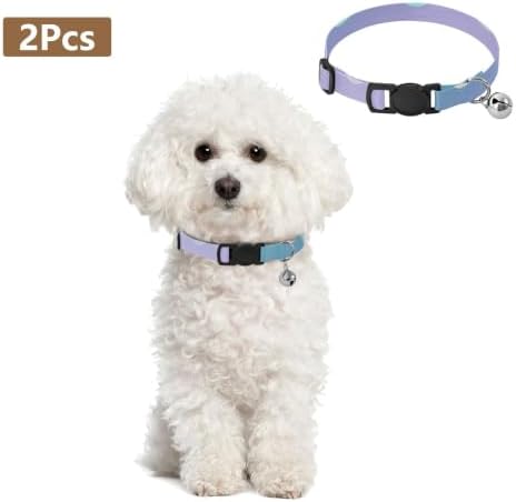 2 Pack Pet Collar Green Pink Gradient Polka Dot Collar with Bell for Dog Puppy, Adjustable 10.6 to 17.1 Inches