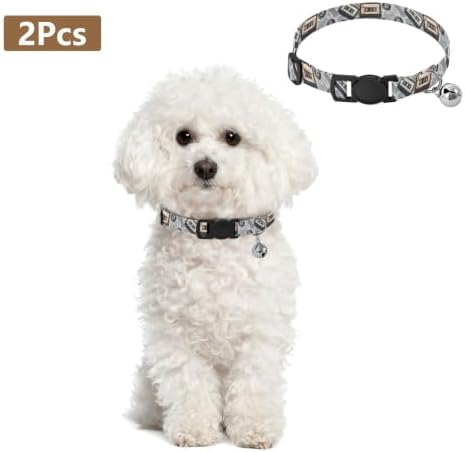 2 Pack Cat Collar Retro Cassette Tapes Black Dog Collar with Bell, Adjustable Length 10.6" to 17.1"