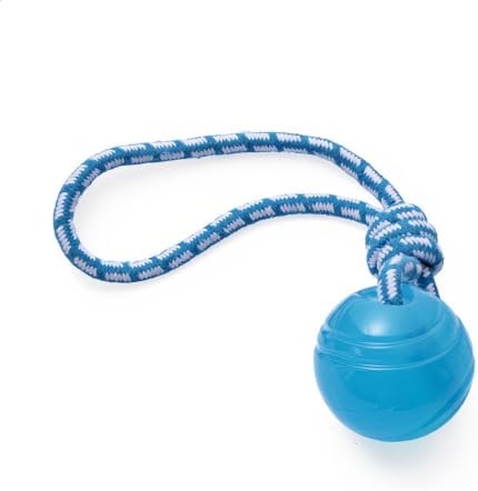 MECOOL Dog Rope Ball Chew Toy - Durable Tug of War Fetch Toy for Aggressive Chewers, Natural Rubber Ball with Braided Rope, Interactive Teething Toy for Medium Large Dogs,Bacon Flavored