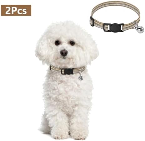 Natural Beige Collar for Cats, 2 Pack Decorative Pet Collar with Bell