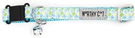 THE WORTHY DOG Summer Patterns, Breakaway Cat Collar, with Bell, Blue