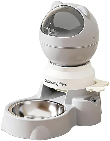 Automatic Food Dispenser Gravity Feeder & Push Button Pet Feeder, Treat Dispenser with Button for Slow Feeder, 1.5L Capacity, Two Ways to Use (Grey)