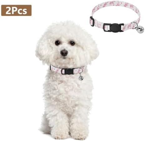 Cherry Blossom Flowers Branches White Puppy Collar 2 Pack Adjustable Pet Collar 10.6 to 17.1 Inches