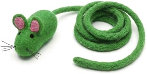 Glaciart One Felt Mouse Cat Toy – Soft Fuzzy Enrichment 100% Natural Wool - Interactive Catnip Play Cat Toy Set - Safe for Pets, Non-AZO Colored Dyes - 100” Long